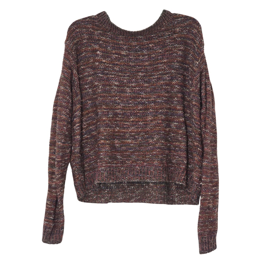 Susina Womens Space Dye Knit Sweater Crew Neck Multi Color Crop Pullover Large